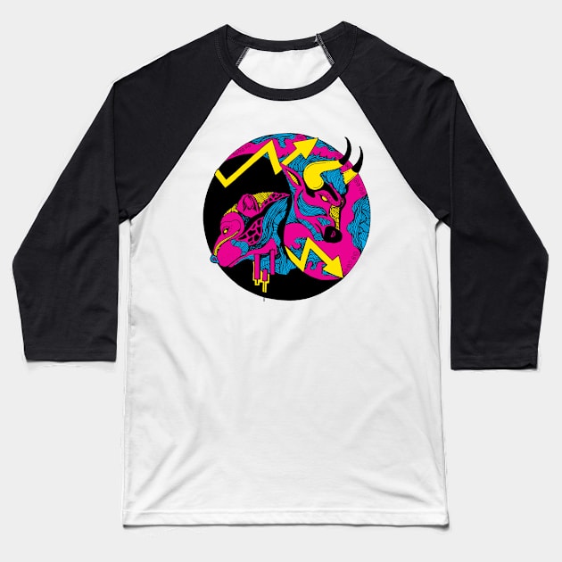 CMYK Bull and Bear Baseball T-Shirt by kenallouis